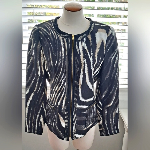 T Tahari Davina Linen Mix Animal Print Jacket Sz 8 NWT - Picture 1 of 10
